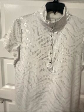 Chico's White  Short Sleeve Top with Metallic Dot Accents